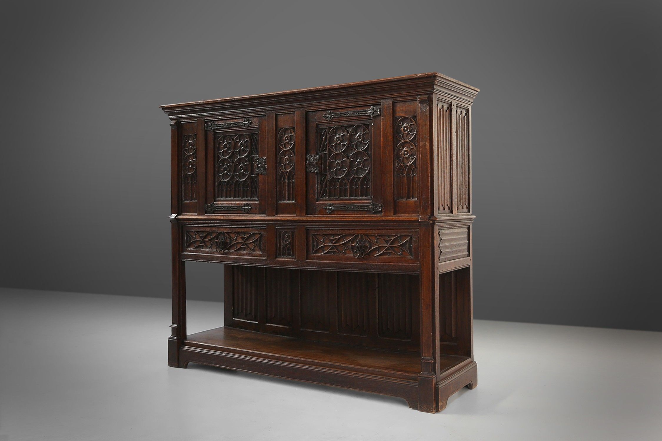 Neo-gothic cabinet in oak with concealed storage and rich decorations, France, 1850sthumbnail